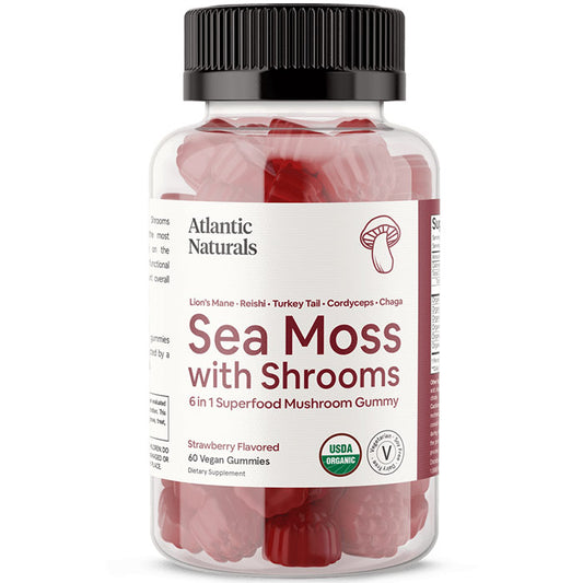 Organic Sea Moss with Shrooms, 6 in 1 Superfood Mushroom Gummy, 60 Vegan Gummies, Atlantic Naturals