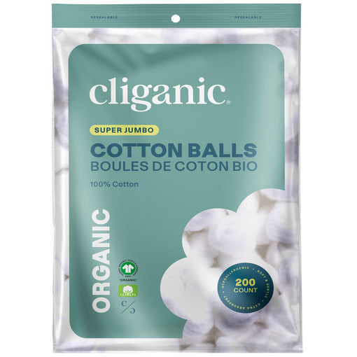 Organic Super Jumbo Cotton Balls, 200 Count, Cliganic