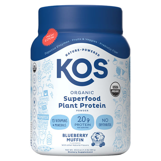 Organic Superfood Plant Protein Powder - Blueberry Muffin, 20.6 oz (15 Servings), KOS