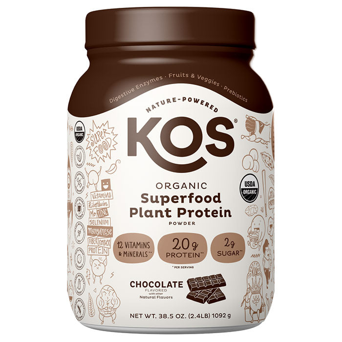 Organic Superfood Plant Protein Powder - Chocolate, 38.5 oz (28 Servings), KOS