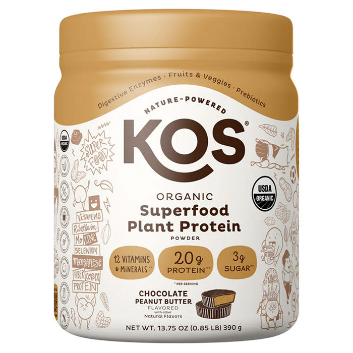Organic Superfood Plant Protein Powder - Chocolate Peanut Butter, 13.75 oz (10 Servings), KOS
