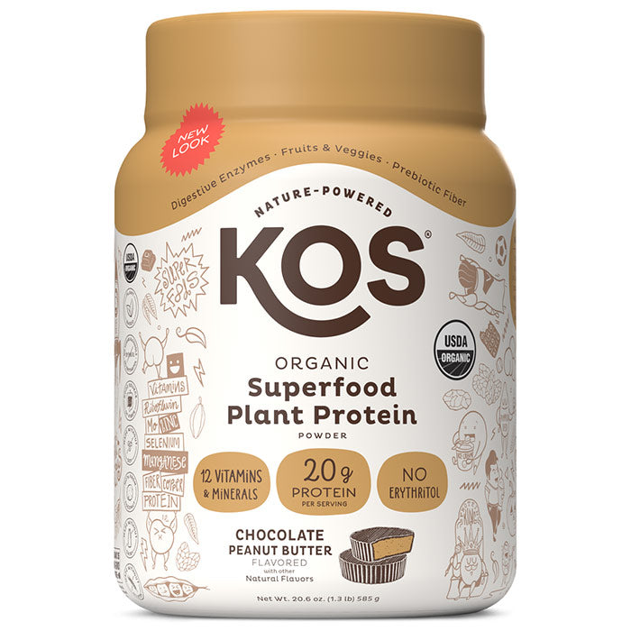 Organic Superfood Plant Protein Powder - Chocolate Peanut Butter, 20.6 oz (15 Servings), KOS