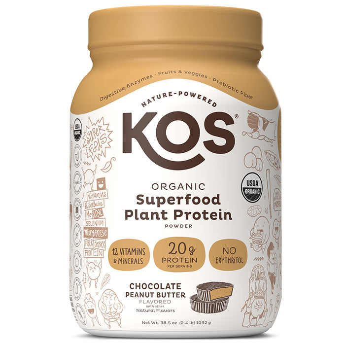 Organic Superfood Plant Protein Powder - Chocolate Peanut Butter, 38.5 oz (28 Servings), KOS