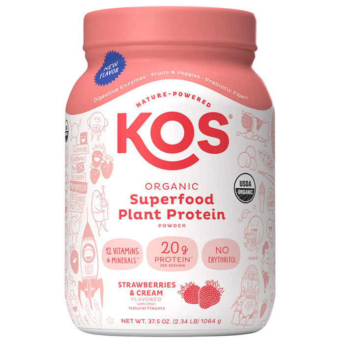 Organic Superfood Plant Protein Powder - Strawberries & Cream, 37.5 oz (28 Servings), KOS