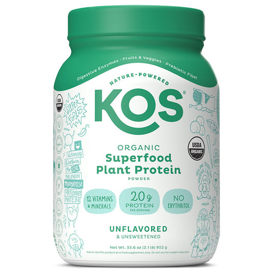 Organic Superfood Plant Protein Powder - Unflavored & Unsweetened, 33.6 oz (28 Servings), KOS