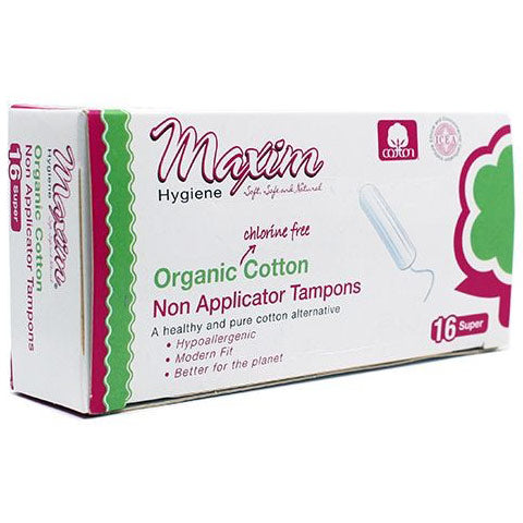 Organic Cotton Non Applicator Tampons, Suger, 16 ct, Maxim Hygiene Products