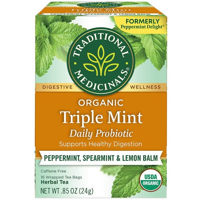 Organic Triple Mint Daily Probiotic Tea, 16 Tea Bags, Traditional Medicinals Teas