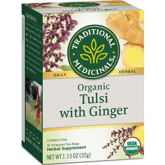 Organic Tulsi with Ginger Tea, 16 Tea Bags, Traditional Medicinals Teas