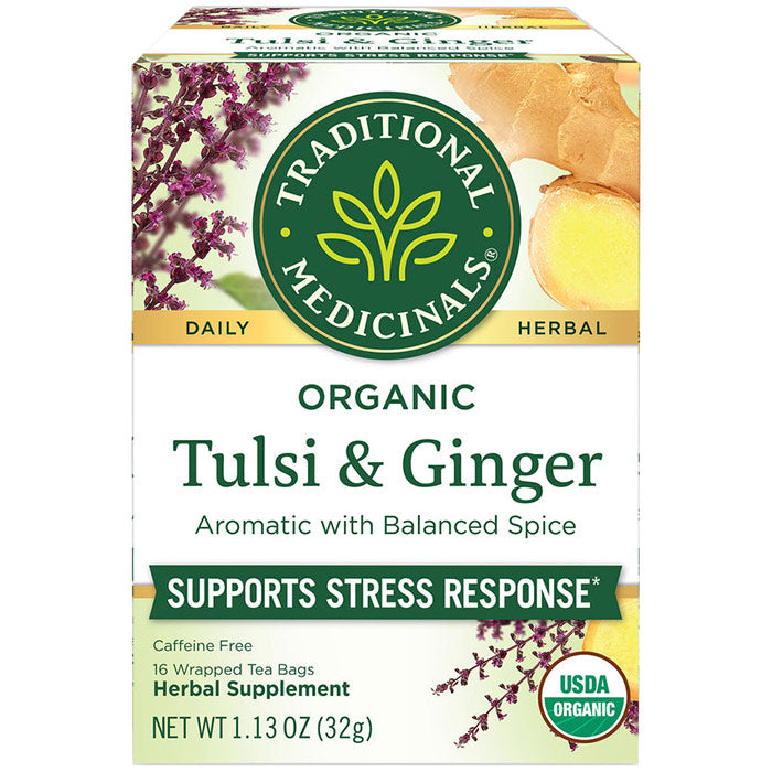 Organic Tulsi & Ginger Tea, 16 Tea Bags, Traditional Medicinals Teas