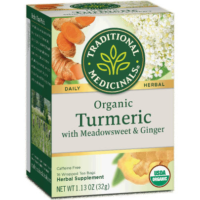 Organic Turmeric with Meadowsweet & Ginger Tea, 16 Tea Bags, Traditional Medicinals Teas