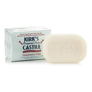 Original Coco Castile Bar Soap, Fragrance Free, Value Pack, 4 oz x 3 Bars, Kirk's Natural