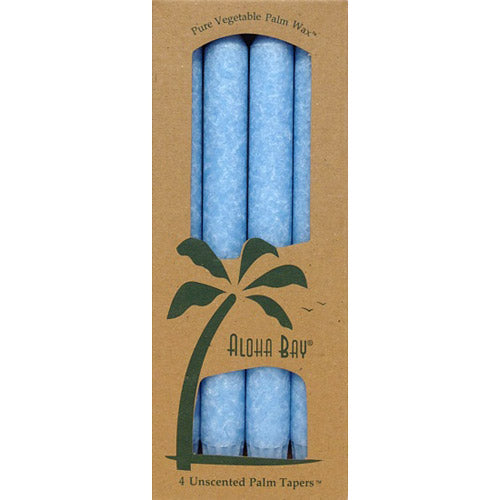 Palm Tapers 9 Inch, Unscented, Light Blue, 4 Candles, Aloha Bay