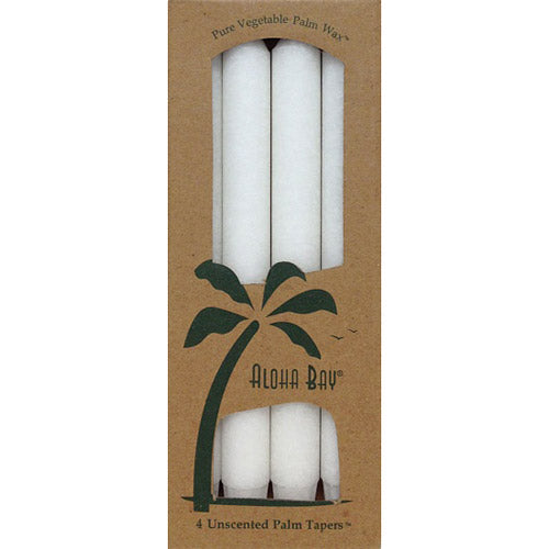 Palm Tapers 9 Inch, Unscented, White, 4 Candles, Aloha Bay