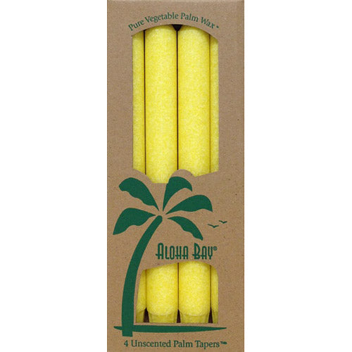 Palm Tapers 9 Inch, Unscented, Yellow, 4 Candles, Aloha Bay