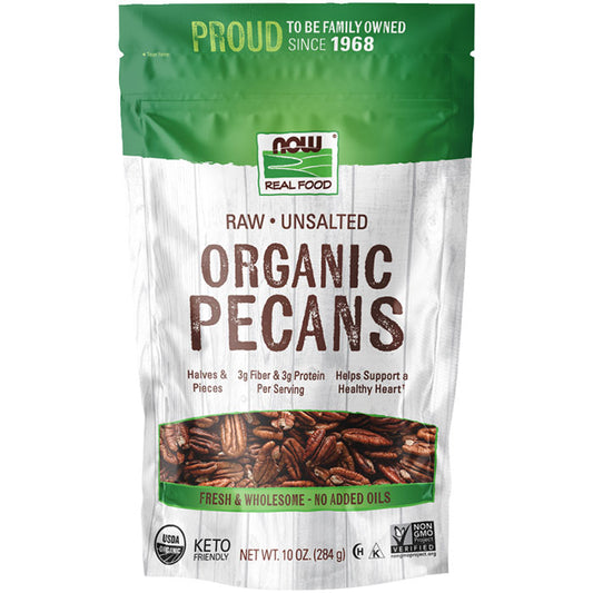 Pecans, Organic, Raw & Unsalted, 10 oz (284 g), NOW Foods