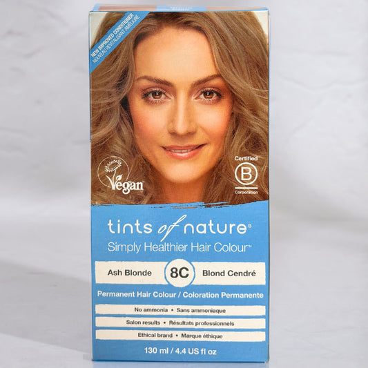 Permanent Hair Colour 8C Ash Blonde, 4.4 oz, Tints of Nature