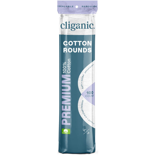 Premium Cotton Rounds, 100 Count, Cliganic