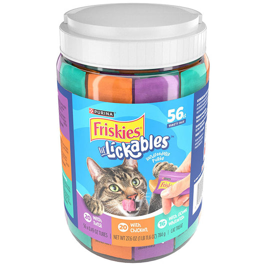 Purina Friskies lil' Lickables with Chicken, Tuna or Ocean Whitefish Variety Pack Lickable Cat Treat, 56 Tubes