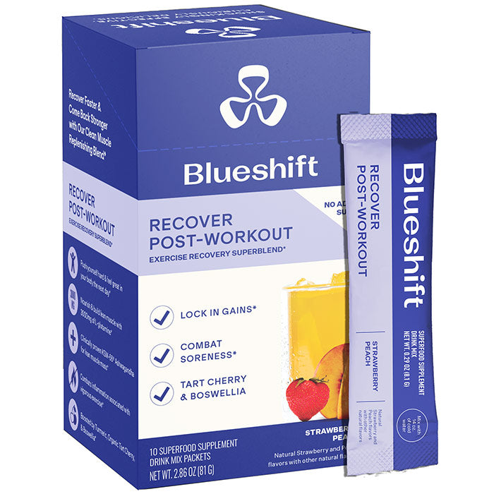 Recover Post-Workout Drink Mix, Strawberry Peach, 10 Stick Packs, Blueshift Nutrition