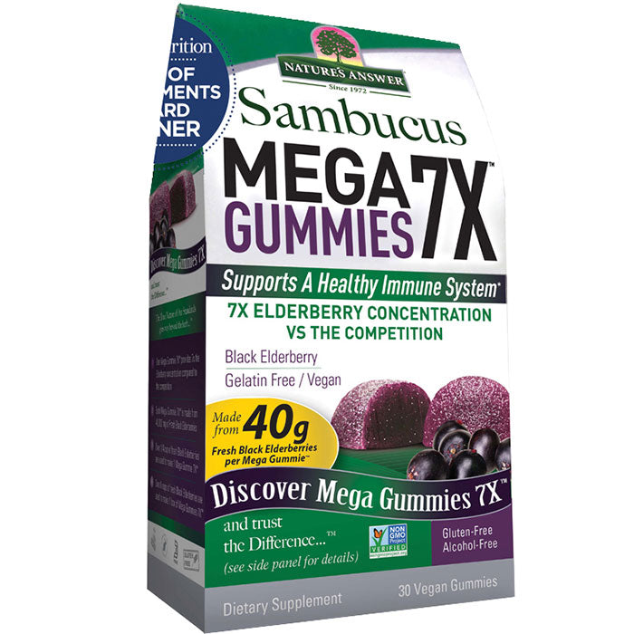 Sambucus Mega Gummies 7X, Chewable Black Elderberry, 30 Gummies, Nature's Answer