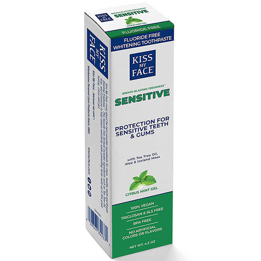 Sensitive Citrus Mint Gel Fluoride Free Toothpaste, 4.5 oz, Kiss My Face