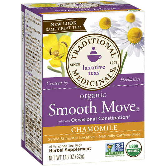 Organic Smooth Move Tea, Senna Chamomile, 16 Tea Bags, Traditional Medicinals Teas