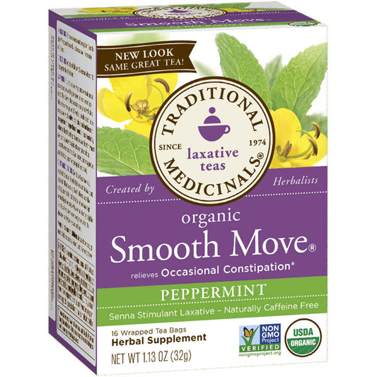 Organic Smooth Move Tea, Senna Peppermint, 16 Tea Bags, Traditional Medicinals Teas