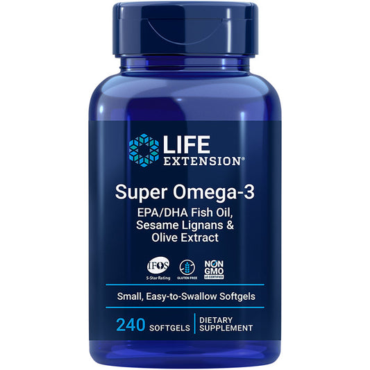 Super Omega-3 EPA/DHA Fish Oil, Sesame Lignans & Olive Extract, 240 Easy-to-Swallow Softgels, Life Extension