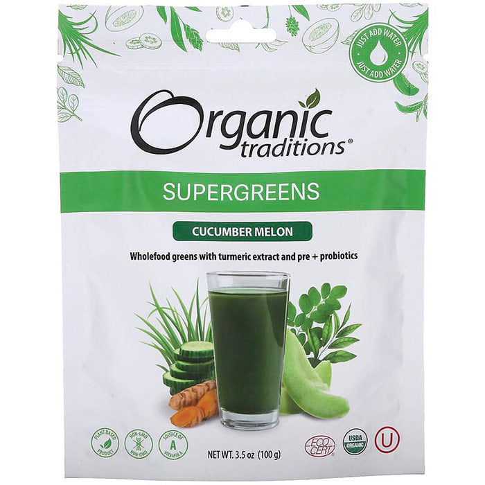 Supergreens, Cucumber Melon, 3.5 oz (100 g), Organic Traditions