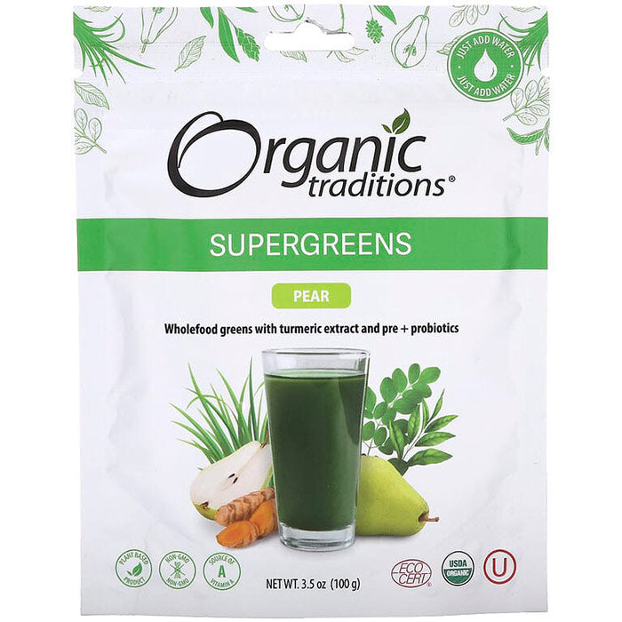 Supergreens, Pear, 3.5 oz (100 g), Organic Traditions