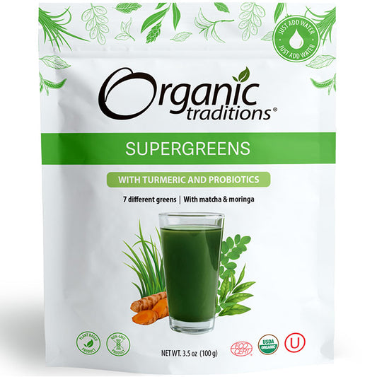 Supergreens with Turmeric & Probiotics, 3.5 oz (100 g), Organic Traditions