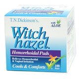 T.N. Dickinson's Witch Hazel Hemorrhoidal Pads with Aloe, 100 Pads, Dickinson Brands