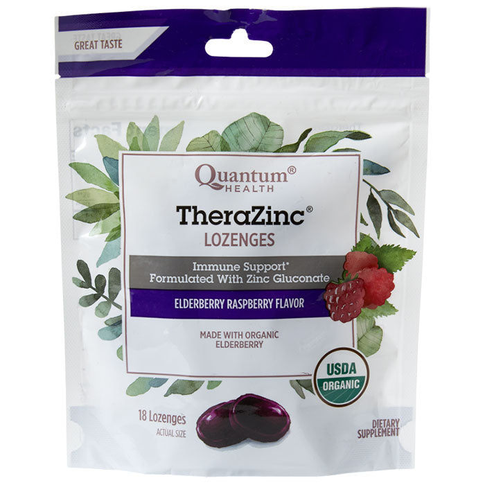 Thera Zinc Lozenges - Elderberry Raspberry, 18 Lozenges, Quantum Health