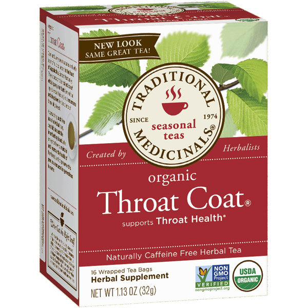 Organic Throat Coat Tea, Original with Slippery Elm, 16 Tea Bags, Traditional Medicinals Teas