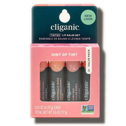 Tinted Lip Balm Set, 4 Pack, Cliganic