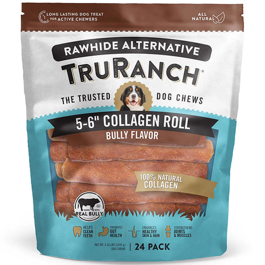 TruRanch 5-6" Collagen Rolls, Bully Flavor Dog Chews, 3.16 lb (24 Pack)