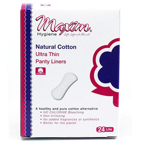 Natural Cotton Ultra Thin Panty Liners, Lite, 24 ct, Maxim Hygiene Products