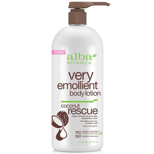 Very Emollient Body Lotion, Coconut Rescue, 32 oz, Alba Botanica