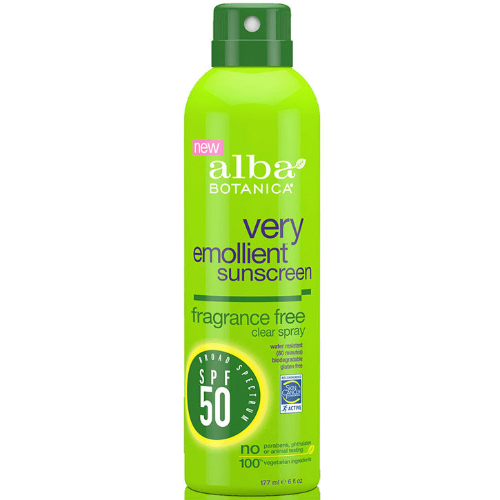 Very Emollient Clear Spray Sunscreen SPF 50 - Fragrance Free, 6 oz, Alba Botanica