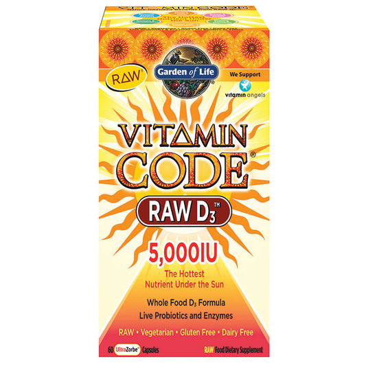 Vitamin Code RAW D3 5000 IU, Whole Food Vitamin D, 60 Vegetarian Capsules, Garden of Life