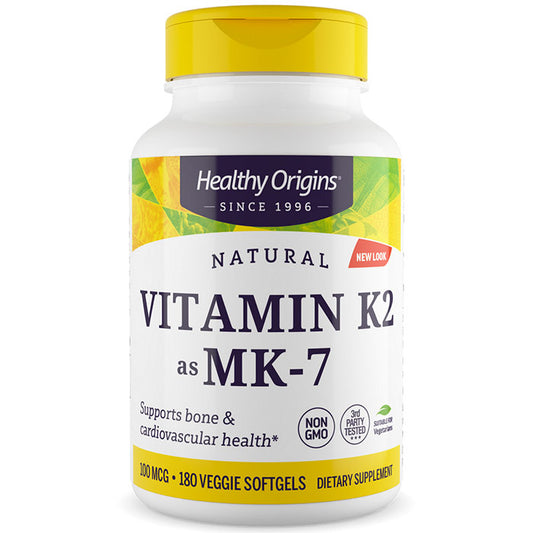 Vitamin K2 as MK-7 100 mcg, Value Size, 180 Veggie Softgels, Healthy Origins