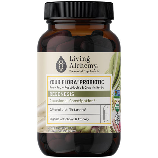 Your Flora Probiotic Regenesis: Slow Transit & Post Antibiotics, 60 Vegan Capsules, Living Alchemy