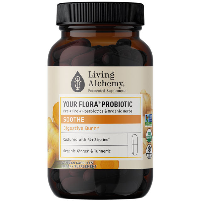 Your Flora Probiotic Soothe: Digestive Burn, 60 Vegan Capsules, Living Alchemy