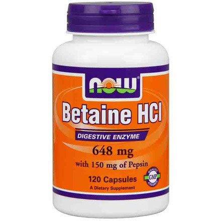Betaine HCI ( Betaine Hydrochloride ) 648mg 120 Caps, NOW Foods