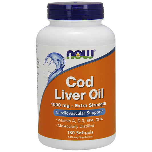 Cod Liver Oil Extra Strength 1000 mg, 180 Softgels, NOW Foods