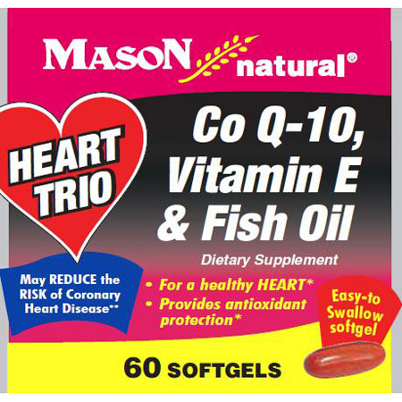 Heart Trio, Co Q-10, Vitamin E & Fish Oil, 60 Softgels, Mason Natural