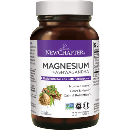 Magnesium + Ashwagandha, 30 Vegetarian Tablets, New Chapter