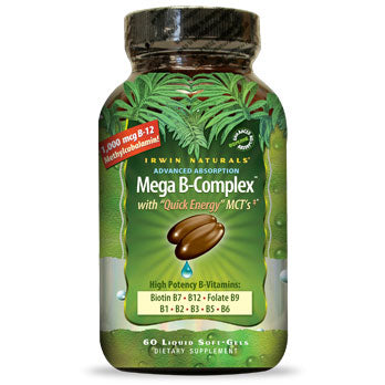 Mega B-Complex with Quick Energy MCT's, 60 Liquid Softgels, Irwin Naturals