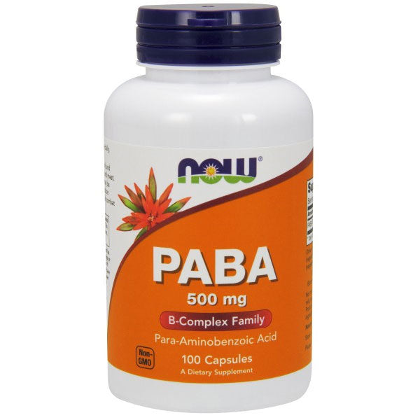 Paba PABA 500mg (Para-aminobenzoic Acid) 100 Caps, NOW Foods ...