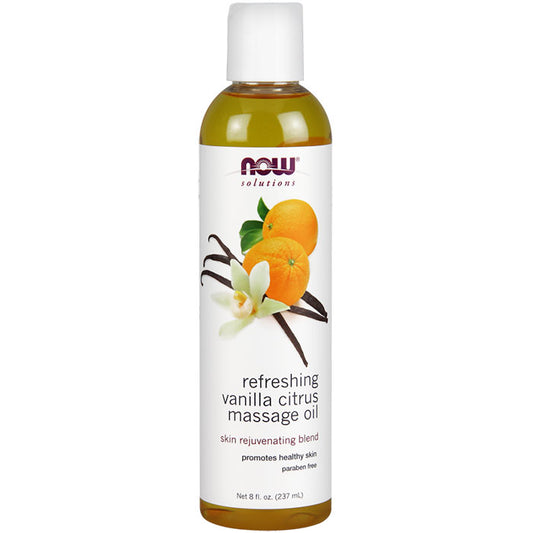 Refreshing Vanilla Citrus Massage Oil, 8 oz, NOW Foods